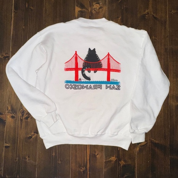 Vtg B Klingon Cat Crazy Shirts Unisex Graphic Sweatshirt San Francisco Cat Sz YL - Picture 2 of 4
